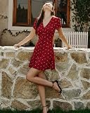 RIHOAS Women V Neck Polka Dot Button Mini Dress | A-Line Slim Fit Casual Office Work Dress