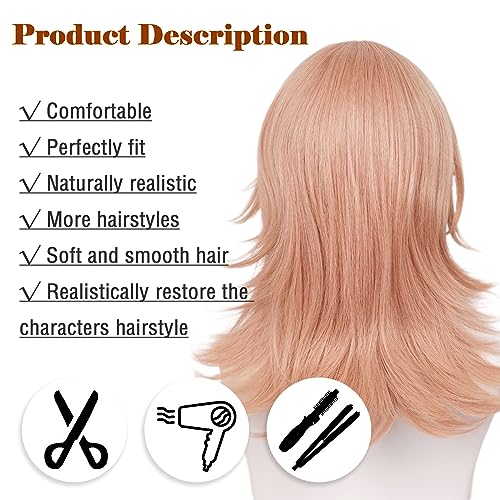 Image of LABEAUT Anime Orange Wig for Women - Long Curly Cosplay With Bangs for Halloween Party + Cap