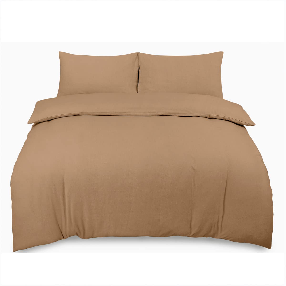 Gc Gaveno Cavailia Latte Reversble Brushed Cotton Duvet Cover, Plain Dyed Flannel Bedding Sets, Flannelette Duvets Double,