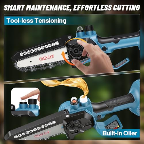 Image of Takuoo 2-in-1 Electric Pole Saw, 6 Inch Mini Chainsaw Cordless with Extension Pole, 2x2.0Ah 21V Battery Powered, 15FT Max Reach, Brushless Chain Saw for Tree Trimming, Tool-Free Tension & Auto-Oiler