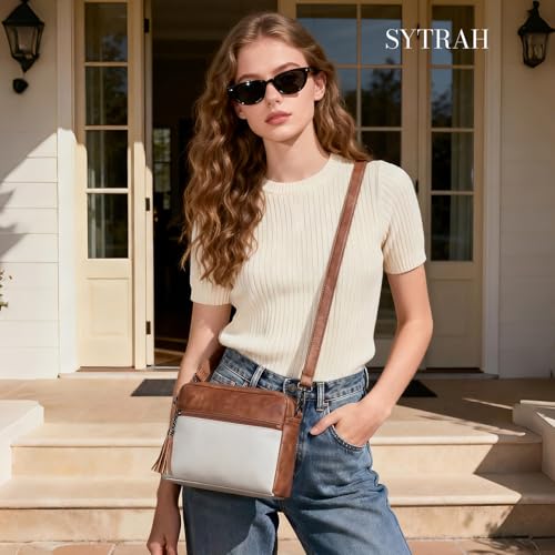 Image of SYTRAH Crossbody Bags for Women, Soft Leather Purses Shoulder Handbag | Crossbody Purse with Dual Zip Main Compartment & Tassel,7 Well-Organized Pockets Fits 8.3 inch Tablet, Travel & Daily Use