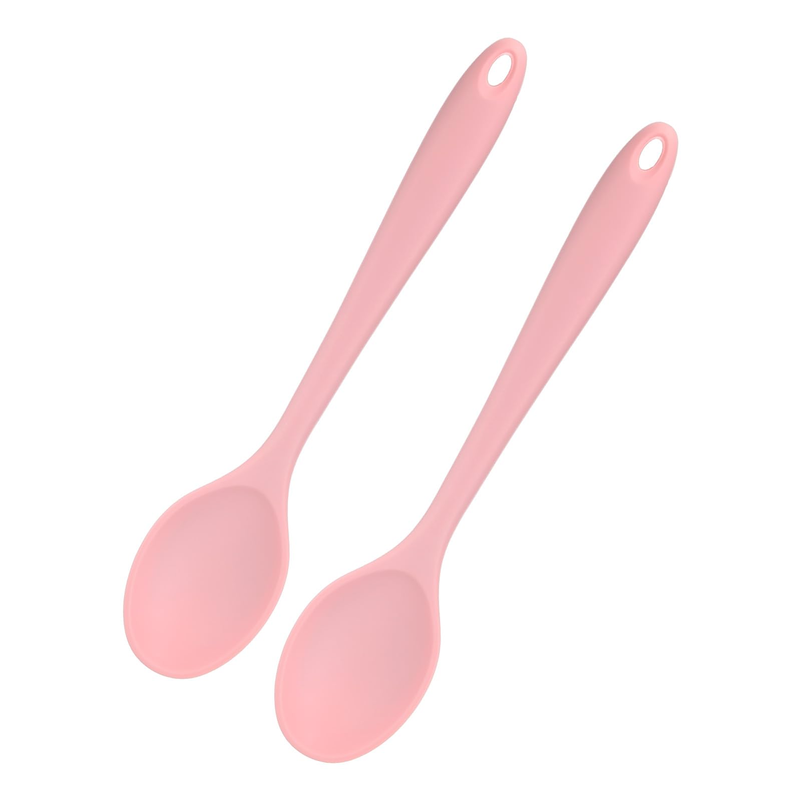 M METERXITY 2-Pack Silicone Spoons for Cooking,10.6" Mixing Nonstick Heat-Resistant Serving Spoons Solid Utensils Spoons for Kitchen/Cooking/Baking/Stirring Mixing Tools [Pink]