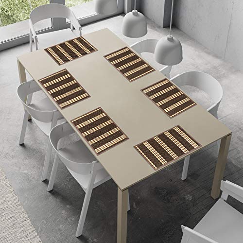 Image of HOKIPO Bamboo Table Mats for Dining Table, Set of 6 Wooden Placemats, 45x30 cm, Brown (AR2817)