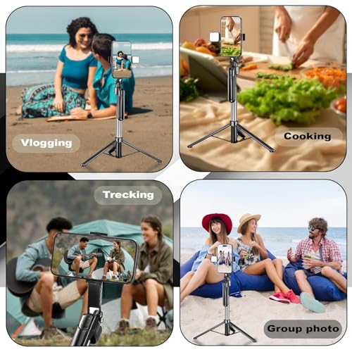 Image of EDNITA E16L Selfie Stick Tripod Stand with Light 67 inch /1.7m, 360 Rotation Grip Handle for Anti Shake Shooting Tripod, Multifunctional Bluetooth Tripod for Mobile Phone Vlogging, Live Stream and Travel