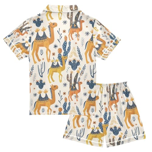 senya Desert Camel Satin Summer Pajama Sets Silk Short Sleeve Button Down Sleepwear2