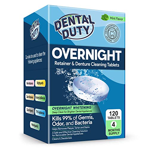 120 Overnight Retainer & Denture Cleaning Tablets- Extra Strength, Best Cleaner Removes Bad Odor, Plaque, Stains from Retainers, Night Guards, Mouth Guard, & Dental Appliances. Made In USA.