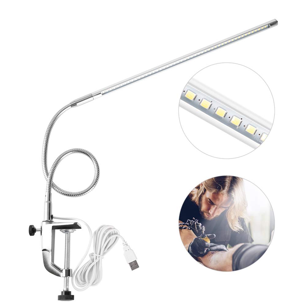 FILFEEL Lampada Tavolo a LED, Luce per Tatuaggio scrivania con Clip per la Lettura di Manicure Lettura per Trucco per Unghie, Rotazione a 360 °