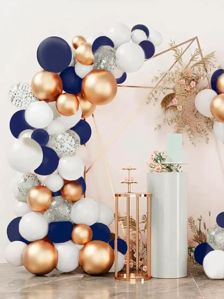 Kit Arco Desconstruido Dourado - Branco e Azul Escuro + Fita 5mts