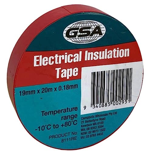 GSA Electrical Insulation PVC Tape, Red, 20 m x 19 mm