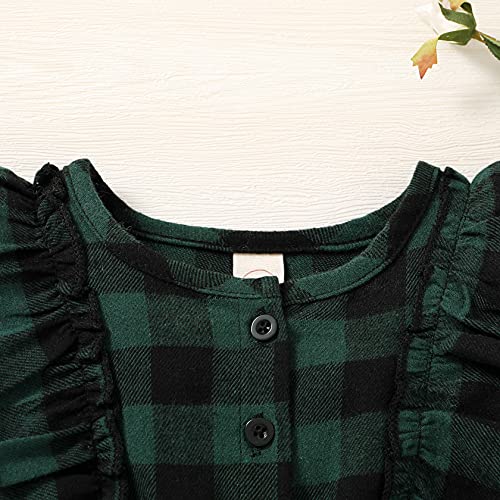 Toddler Baby Girl Clothes Classic Plaid Dress Ruffle Long Sleeve Casual Dresses Princess Fall Winter Outfits (3-4T, Green Plaid) #TOP4