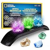 Kit de Cristales National Geographic – Cultiva 3 Cristales de Colores con Base Iluminada y Guía, Incluye Geoda, Fluorita Verde y Otras Gemas Reales