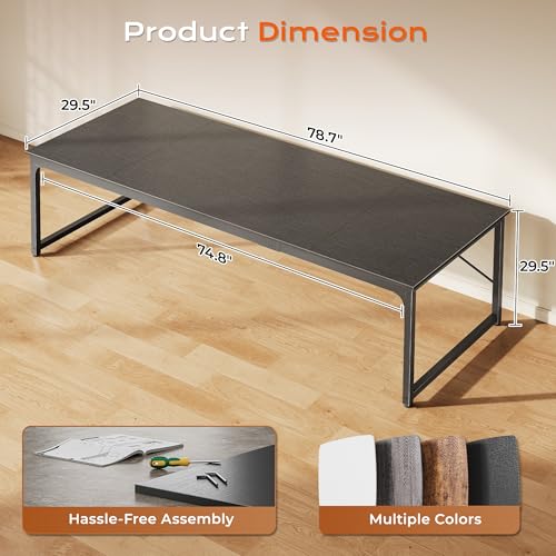 Image of PRAISUN 78.7 X 29.5 Inch Computer Desk with Deeper Desktop, Long Gaming Office Writing Work Desk for Home Office, Study, Bedroom, Work from Home, Metal Frame, Black