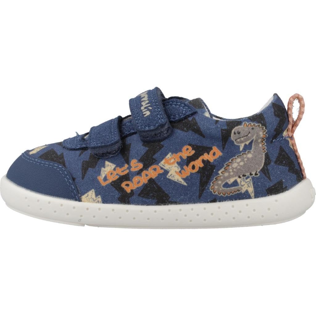 GARVALÍN 242350-A Zapatillas para niño, estampado de dragón, color marino, calzado respetuoso para niños, con velcro NIÑO ZAPATILLAS