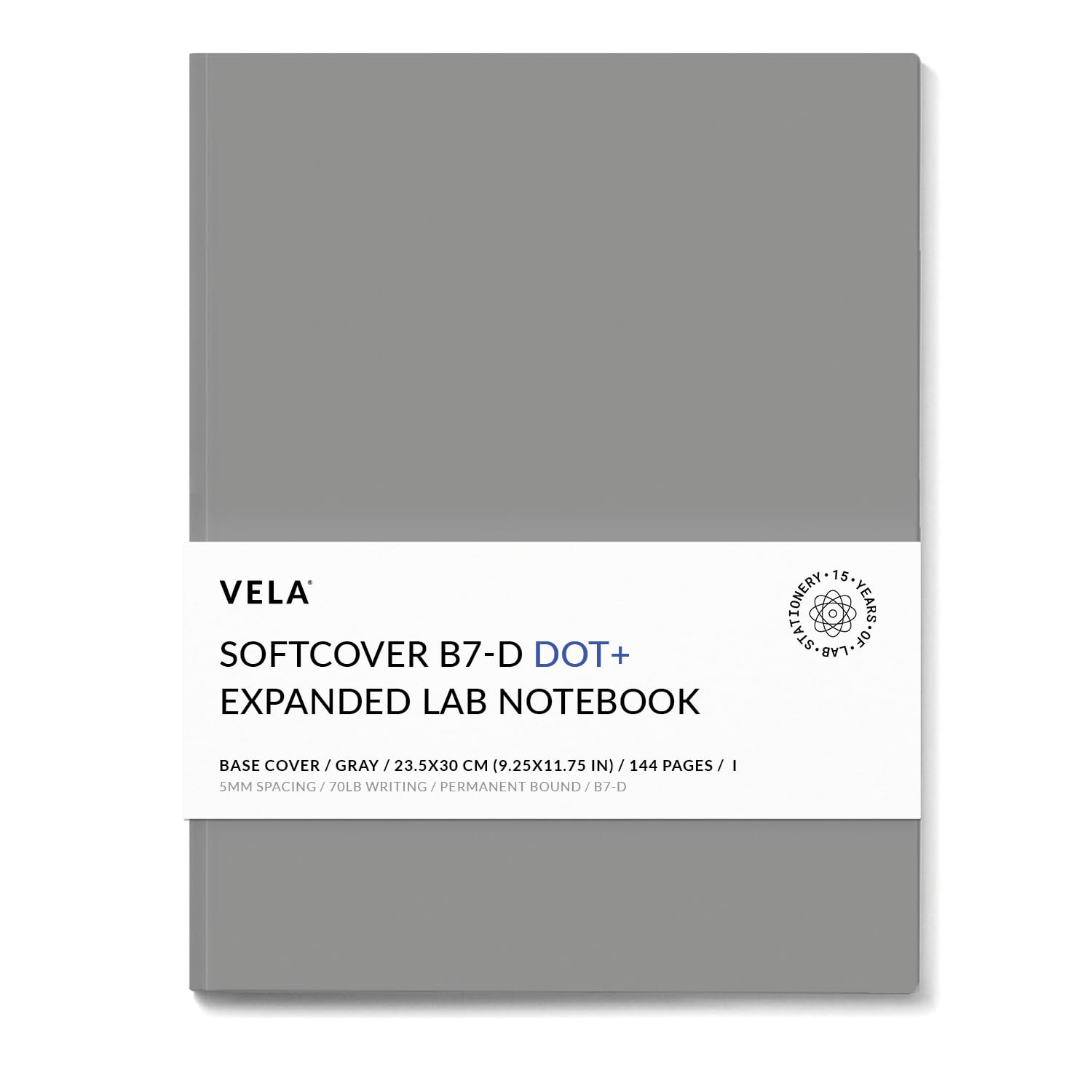 Vela Sciences Advanced B7-D Expanded Softcover Lab Notebook, 9.25 x 11.75 in (23.5 x 30 cm), 144 Pages, Permanent Bound, 70lb Heavyweight Paper (1-Pack, Dot +)