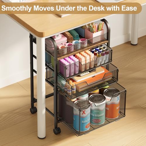 Image of 4-Tier Rolling Utility Cart with 3 Drawers-Craft Organizers and Storage with 360 Lockable Wheels,Art Supply Storage Organizer for Art Supplies, Store for Brushes & Paints & Artifacts Patent Pending