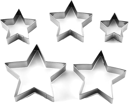 5 Pcs Star Cookie Sutters, Stainless Steel Small Star Cutters,Five-Pointed Sandwich Cutter, for HolidayBaking Biscuits and Pastry, Durab Le & Dishwasher Safe Baking Tools