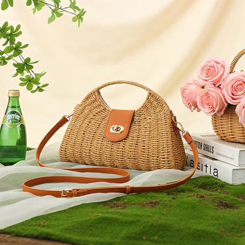 Bolso tote de mimbre para mujer estilo verano miniatura 3