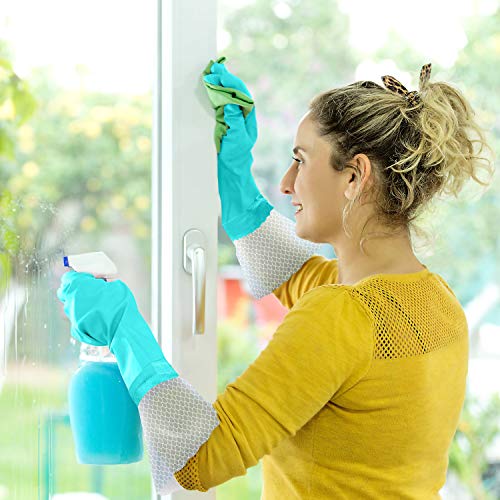 Reusable Long Dishwashing Cleaning Gloves with Latex Free, Long Cuff,Cotton Lining,Kitchen Gloves 2 Pairs(Purple+Blue,Medium)