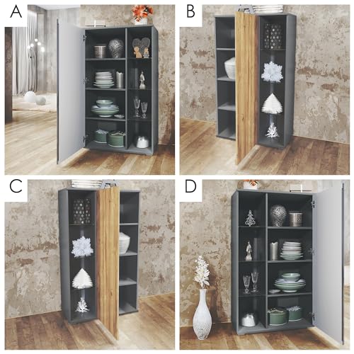 Vladon Wohnwand Davos, Anbauwand bestehend aus 2 Vitrinen und 1 TV-Board, Anthrazit matt/Schwarz Hochglanz inkl. LED-Beleuchtung (329 x 134 x 35 cm) – Bild 7