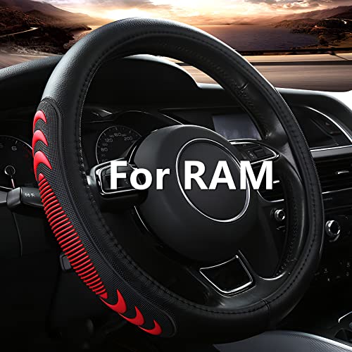 Yangday Leather Steering Wheel Cover for Dodge Ram 1500 2500 3500, 15.5-16 Inches Car Steering Wheel Cover with Anti-Slip Massage Particle (Red)