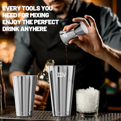 IOV Boston Cocktail Shaker Bar Set, Bartender Kit Drink Mixer Set with 18 oz & 28 oz Boston Shakers, Hawthorne Strainer, Double Jigger, Bar Tool Kit and Recipe Booklet - Silver by IOV - Image 6
