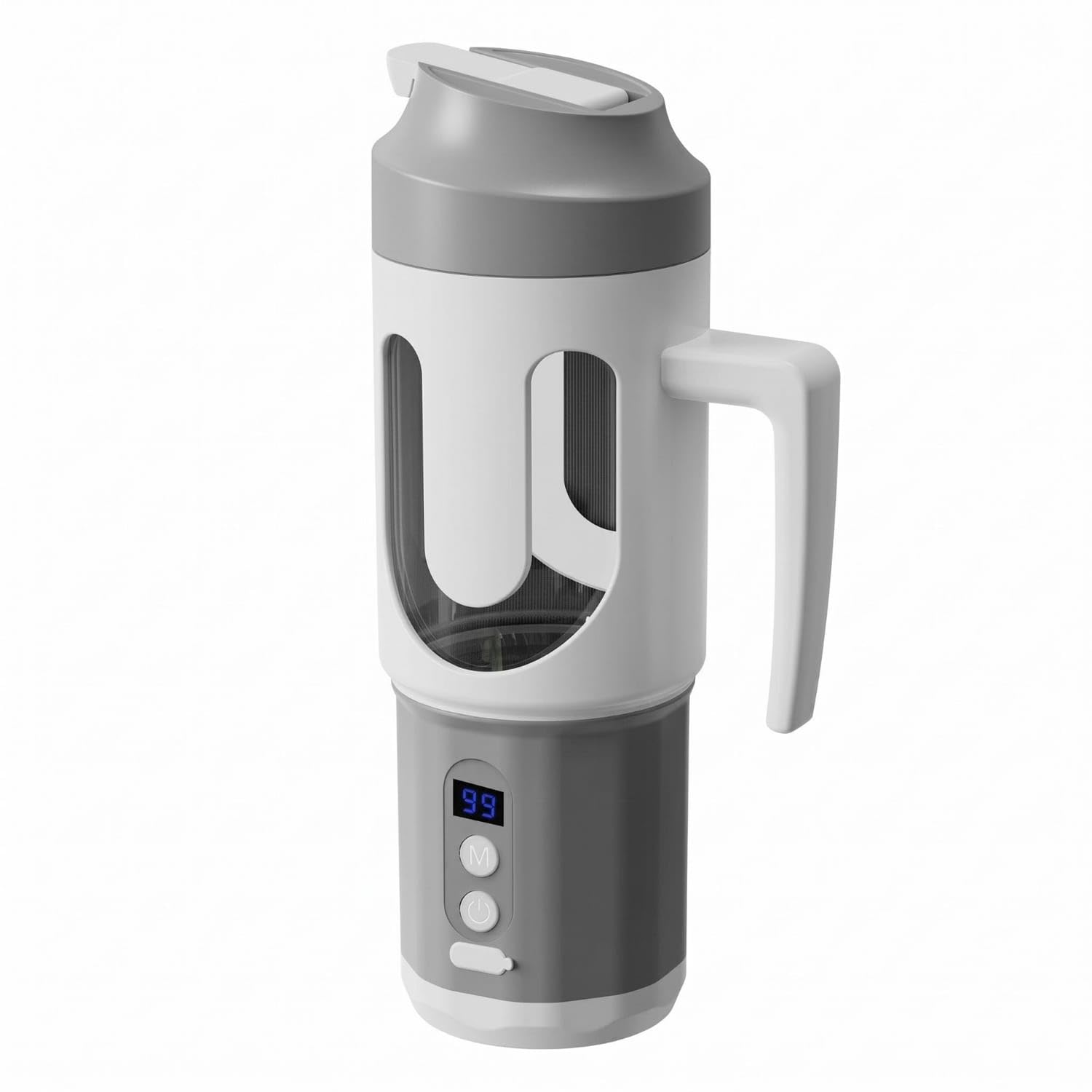 Digital Display Portable Juicer Cup Ice-Crushing Electric Juicer Cup Pour Spout Cordless Smoothie Blender Side Handle, Gray-image-39