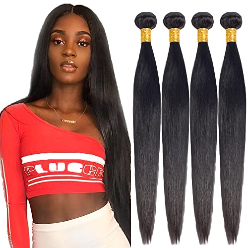 NiegMeag 14 16 18 20 Inch 8A Human Hair Bundles Straight Hair Weave Brazilian Virgin Hair 4 Bundles 400g Straight Brazilian Bundles 100% Unprocessed Virgin Remy Hair Bundles Natural Color