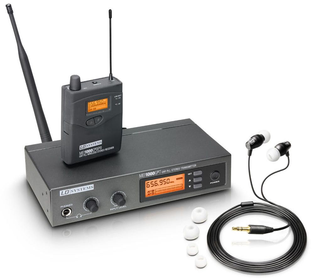 LD Systems MEI 1000 G2 B 5 - In-Ear Monitoring System drahtlos mit Sender, Empfänger und Kopfhörer, 584-608 MHz, schwarz