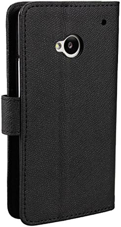 HTC One M7 Case, Abacus24-7 Leather Wallet Case with Stand, Black