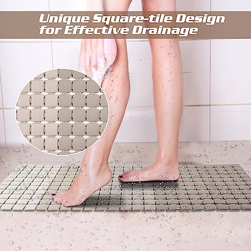 Extra Long Shower Stall Mat Non Slip Bathtub Bath Mats With Suction Cups And Drain Holes- 34 X 15.4 Inch (Gradient Beige) #TOP1