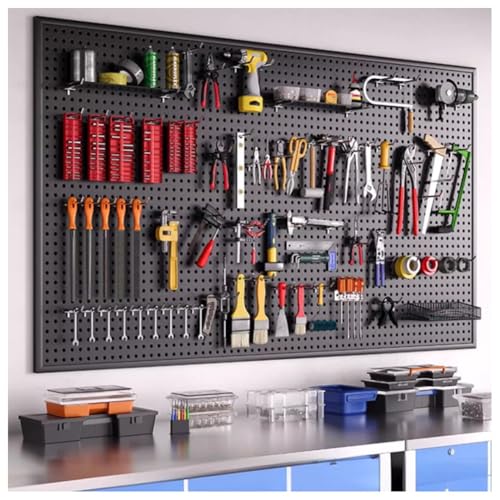 Panneau perforé robuste de rangement mural avec crochets pour outils de garage et atelier