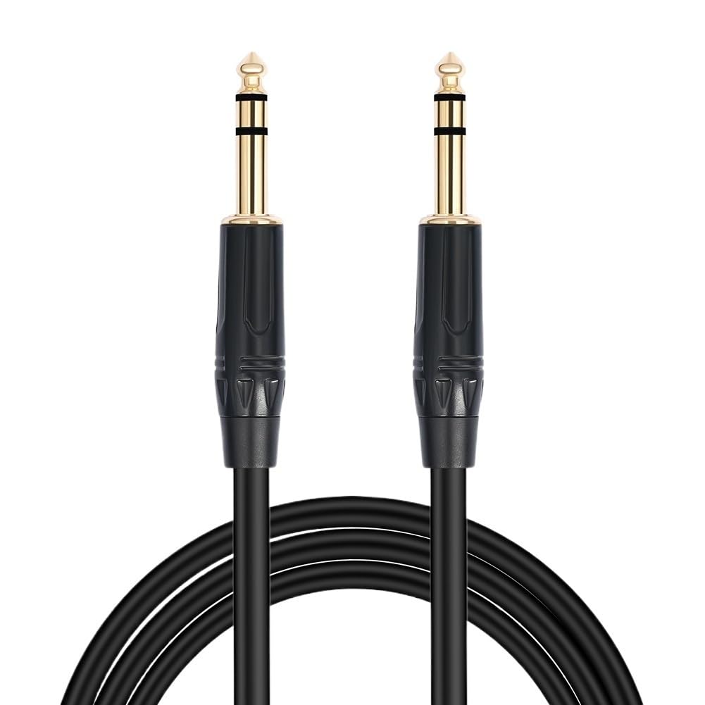 Cable TRS de 0.25 pulgadas, 1 m, 2 m, 300 cm, 5 m, 10 m, 6,35 mm, estéreo Ja-ck, cable de ruta de audio equilibrado, cable de instrumento o amplificador de guitarra eléctrica (2 m)