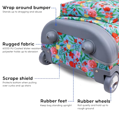 Image of J World Sundance Laptop Rolling Backpack for Girls Boys. Roller Bookbag with Wheels, 20 Inch, Flora