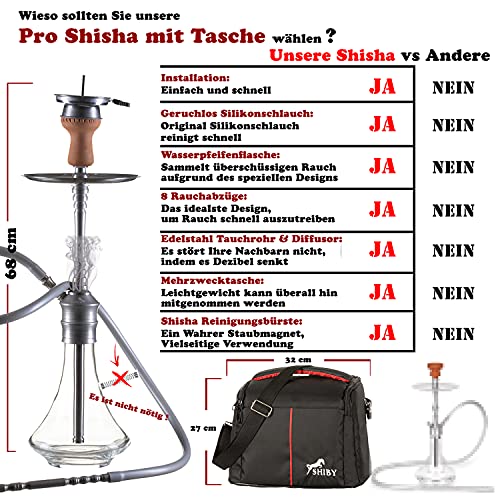 SHIBY® Shisha Set mit Tasche, Premium Hookah 68 cm x2 Shisha Kopf, Edelstahl Tauchrohr & Diffusor Aufsatz, Kaminkopf… – Bild 6