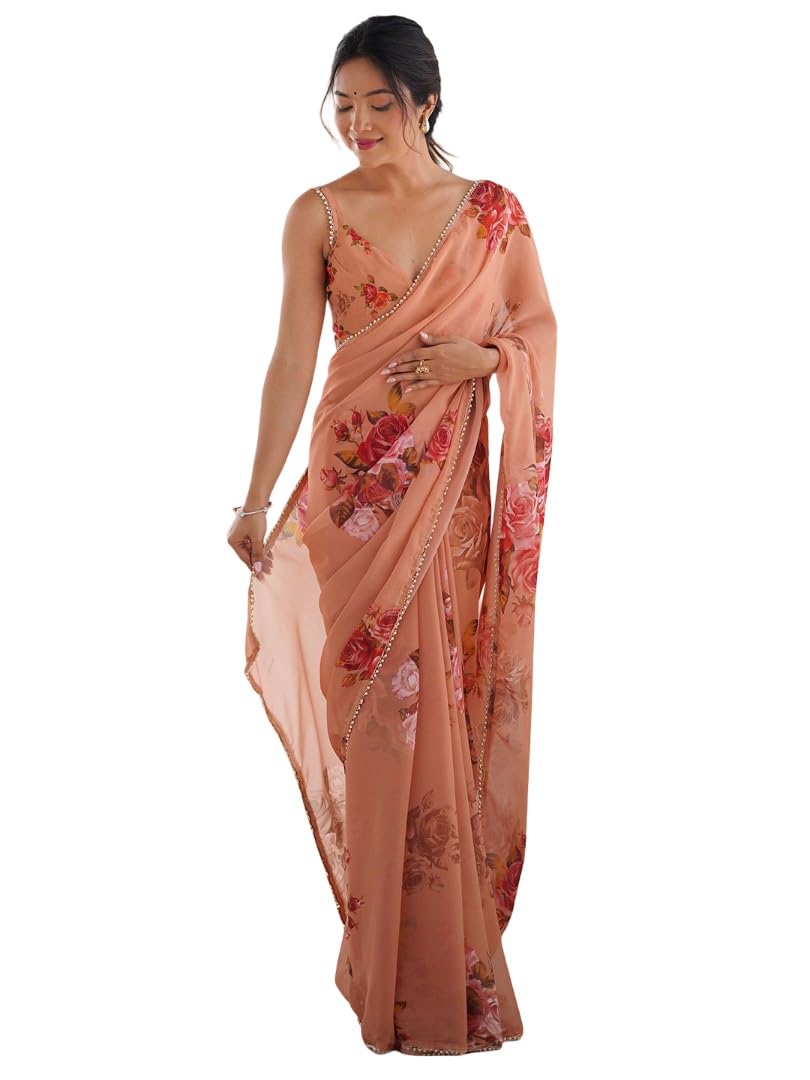 rajeshwar fashion with rf Women's Latest Georgette Floral Printed Saree with Blouse Piece-picture-32