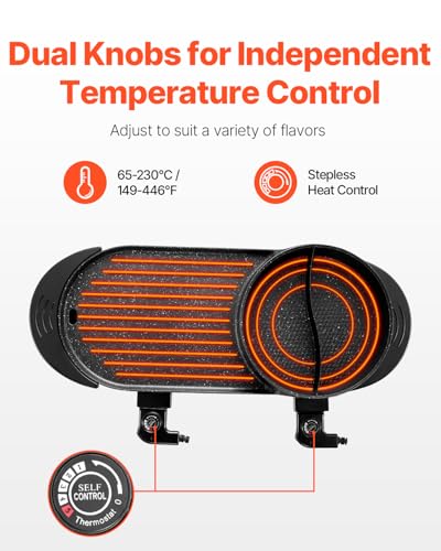 VEVOR Hot Pot with Grill, 2200W 2-in-1 Electric Smokeless Grill and Hot Pot, Korean BBQ Shabu Shabu Hotpot with Separate Dual Temperature Control, Non-stick Pan, for 1-6 People Family Dinning - Image 6