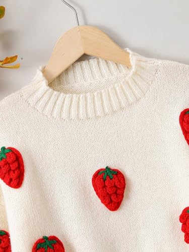 MakeMeChic Girl's Strawberry Crew Neck Sweater Long Sleeve Knit Cute Sweaters Pullover Top3