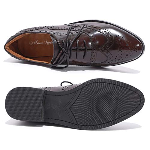 Image of Mona flying Women's Leather Perforated Lace-up Oxford Brogue Wingtip Shoes