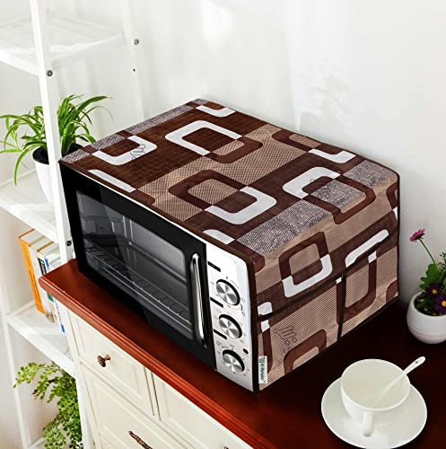 Image of Polyester 3-Layered Microwave Oven Top Cover With 4 Utility Pockets Suitable for Upto 30 Liter (Color- Brown, Size-36x14 Inches)