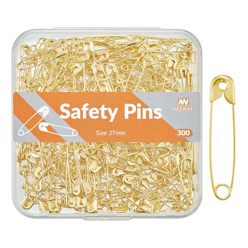 NEEWAY 300 Count 1.06 Inch (27mm) Gold Safety Pins Small Safety Pins for Clothes Sewing Arts & Craft (Gold)