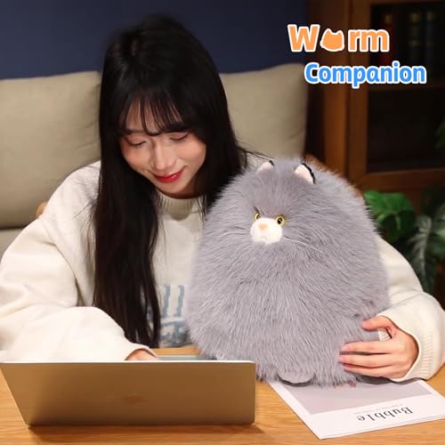 Image of PEACH CAT Fat Cat Stuffed Animal 11.8 inch Big Kitten Plushies Cute Plush Toys Birthday Gifts for Kids Grey