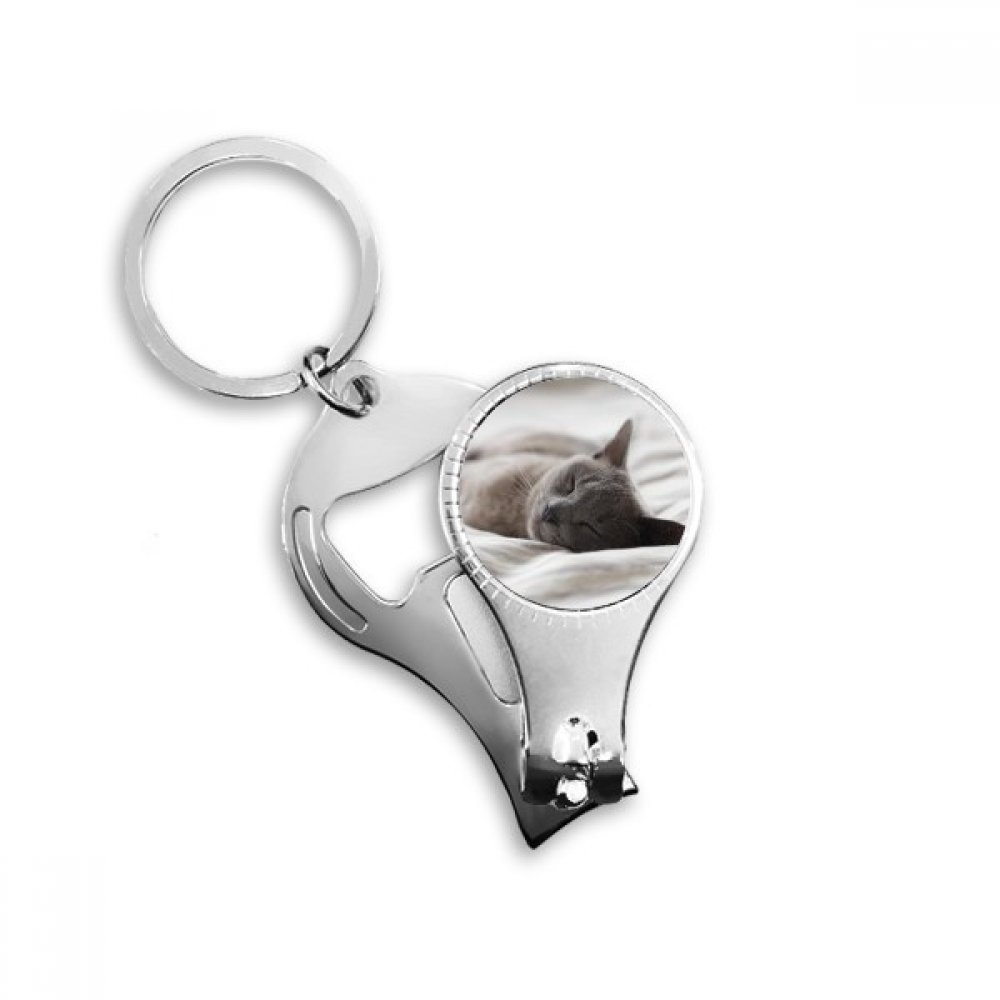 Pince à ongles porte-clés décapsuleur chat gris mignon avec coupe-ongles de poche