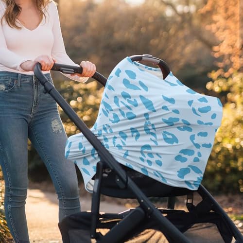 Image of Forchrinse Blue Leopard Print Baby Car Seat Cover Girls Boys Breastfeeding Nursing Cover Soft Stretchy Multi Use Cover for Shopping Cart /High Chair /Stroller