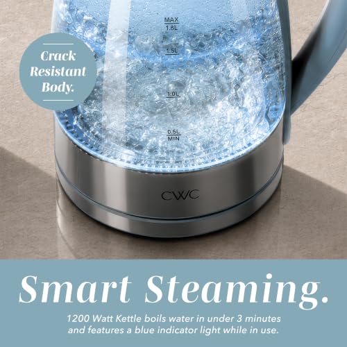 Image of COOK WITH COLOR Electric Stained Glass Tea Kettle, 1.8L Cordless Hot Water Boiler, 1200W Rapid Boil, Auto Shutoff & Boil Dry Protection, BPA-Free, Sleek Countertop Design, Blue Slate