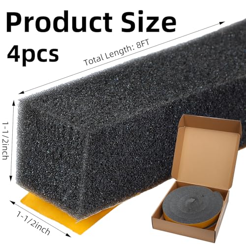 Image of 4 Rolls 1-1 /2 Inch W x 1-1 /2 Inch H Foam Weather Stripping with Adhesive 8 ft Foam Density Closed Cell Tape Seal for Uneven Gaps Doors Windows (Black)