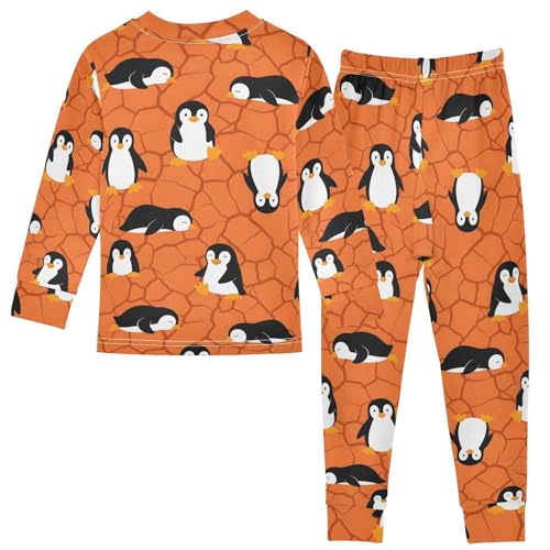 Pajama Sets Long Sleeve Penguin Pattern on Orange Soft Comfy Sleepwear 2 Piece PJS 3-8T3