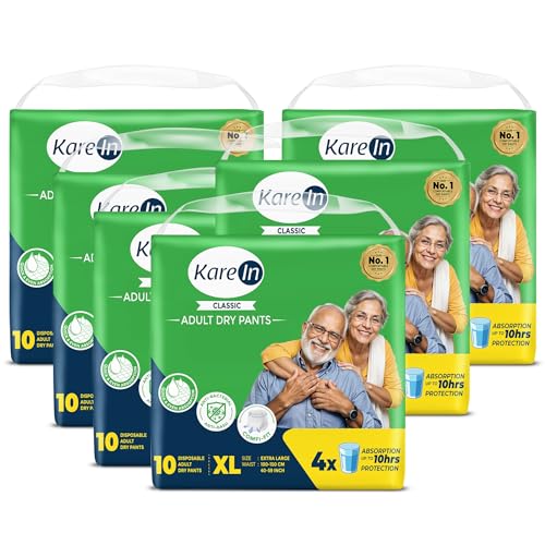 Image of Karein Classic Adult Diaper Pant XL Size, Extra Large, Waist (100-150 cm 40'-59'), 60 Unit, Long Protection Hour, Unisex, Quick & Even Absorption, Leakproof, Odour Control, Wetness Indicator