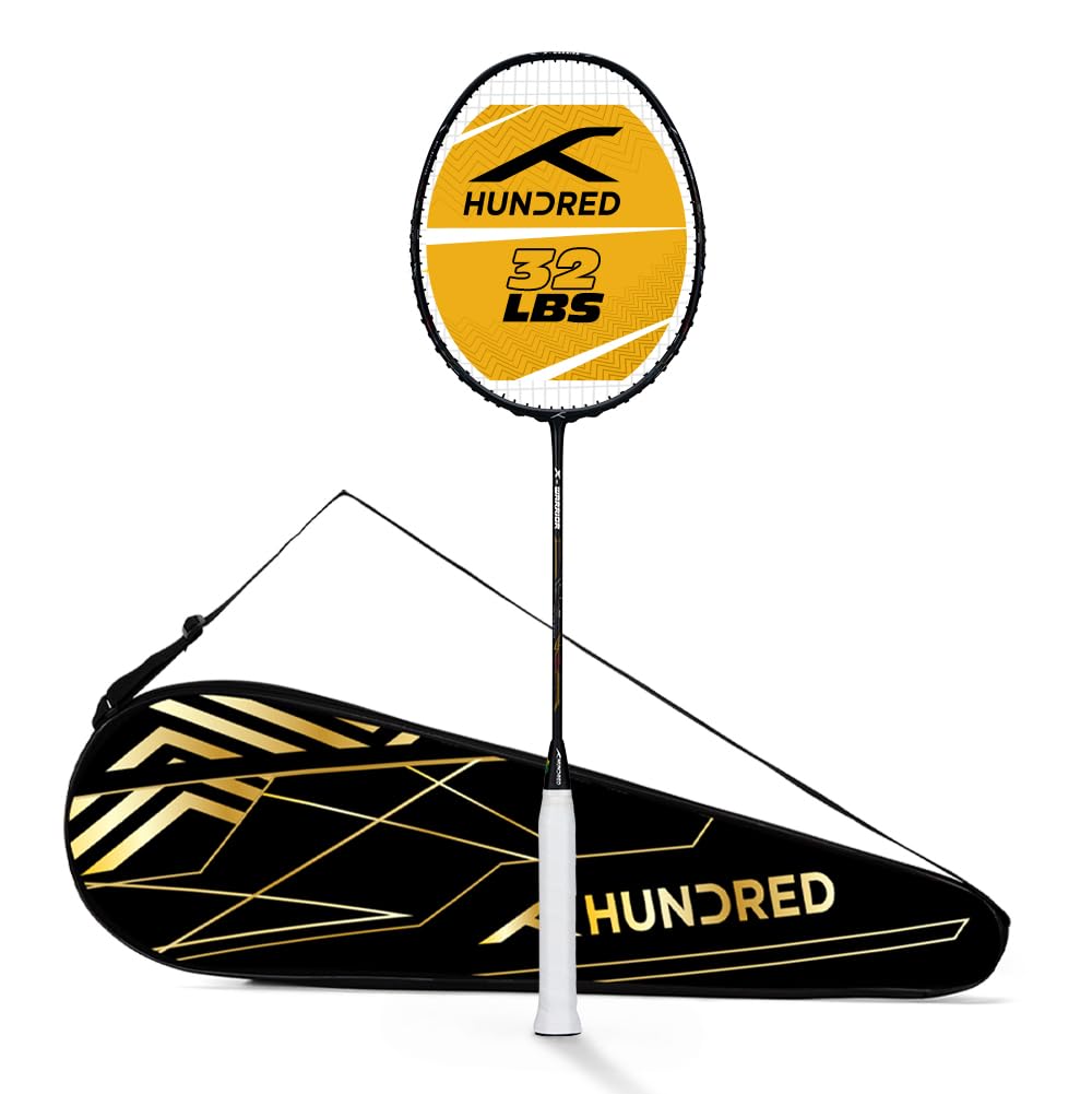 Hundred X- Warrior Strung Badminton Racket with Full Cover | 77 Grams | Maximum Tension ≤32 (Black)-image-49