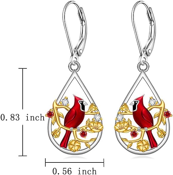 Cardinal Earrings for Women Red Cardinal Earrings Dangle Sterling Silver Bird Cardinals Jewelry Memorial Mothers Day Gifts - Image 2