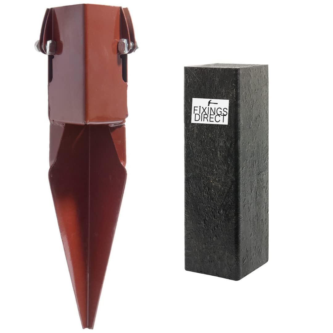 [FIXINGS DIRECT®] 100mm(4") Industrial Fence Post Repair Spike Support (Includes Free Driving Tool) 300mm Post Repair Spur With Clamp Grip+ Dual Powder Coated For Increased Strength & Performance(5)